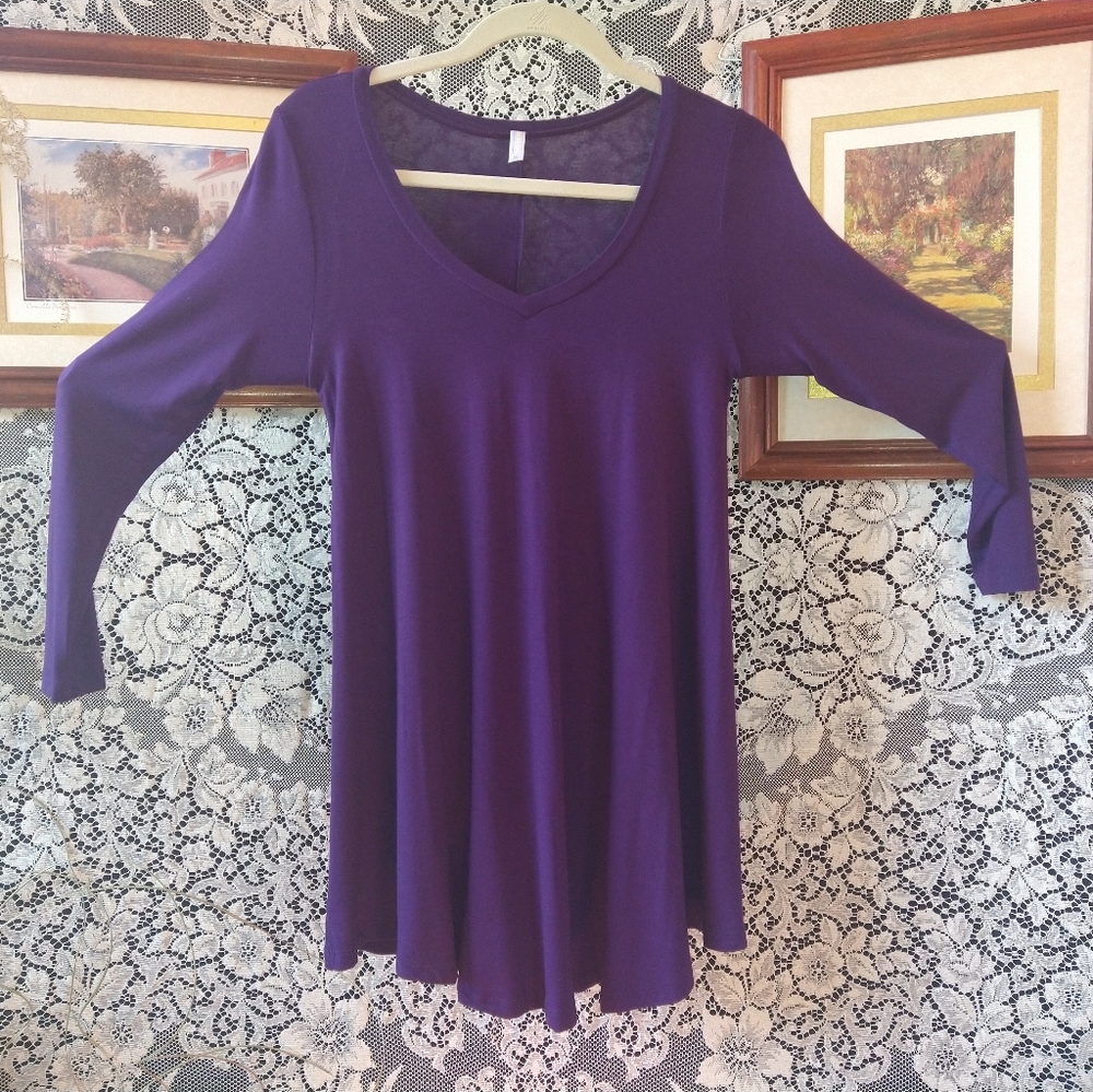 Brooke & Emma purple tunic top baby doll dress long sleeve loose fit scoop neck